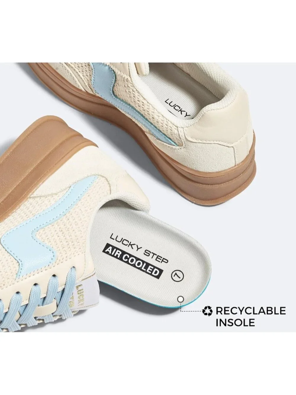 🆕Women's Beige Blue Platform Fashion Sneakers Thick Sole Casual Walking Shoes